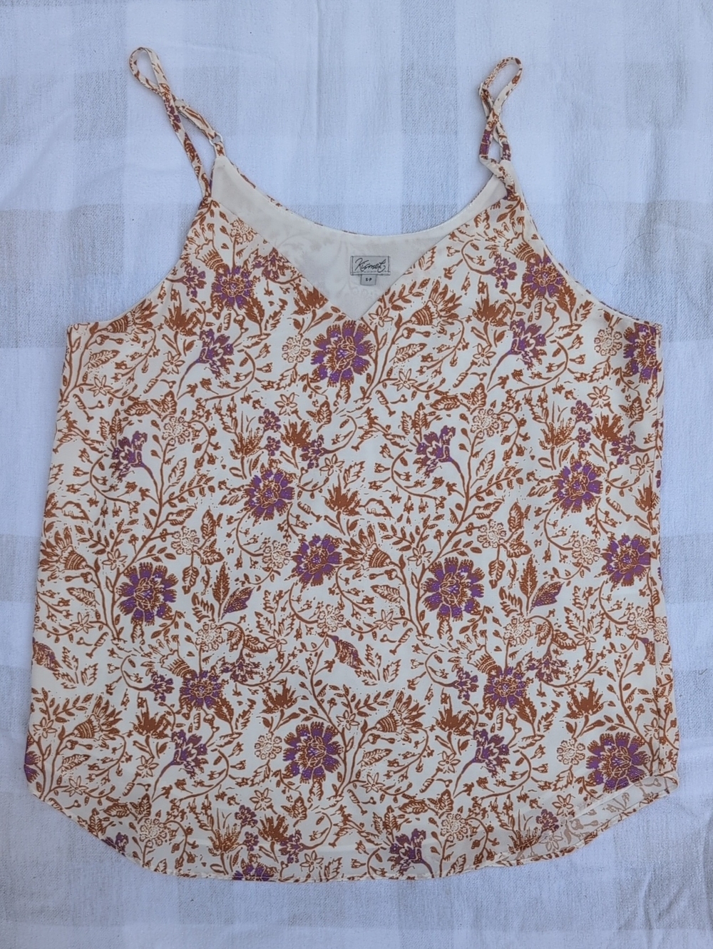 Kismet Cream Floral Spaghetti Strap Cami with Brown & Purple Print S